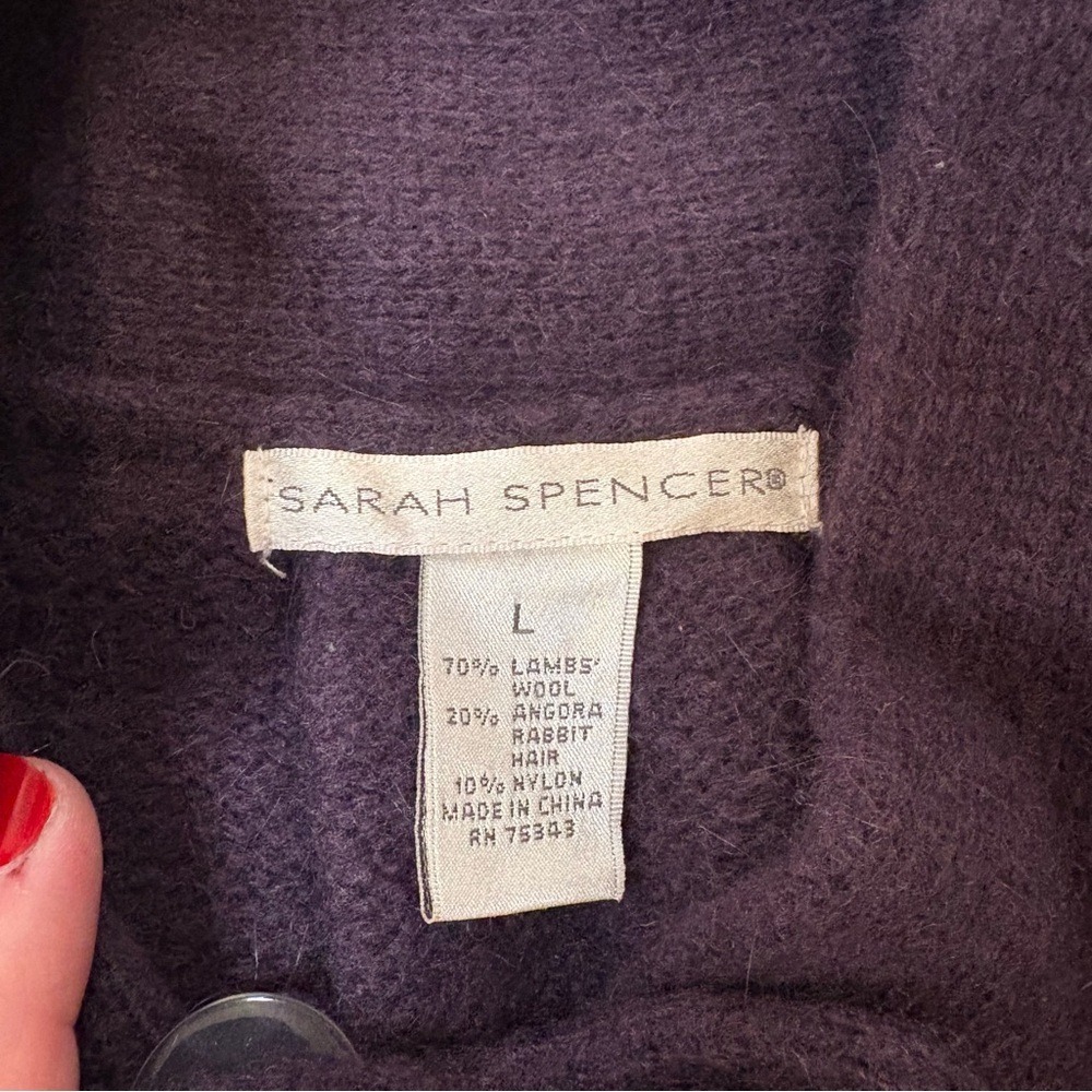 Sarah Spencer Womens Plum Lambswool Angora Two Button Cape Cardigan Poncho Large - Picture 4 of 5